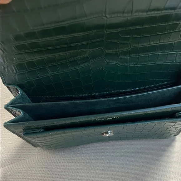 Yves Saint Laurent Dark Green Croc-Embossed Crossbody Bag - Picture 7 of 13